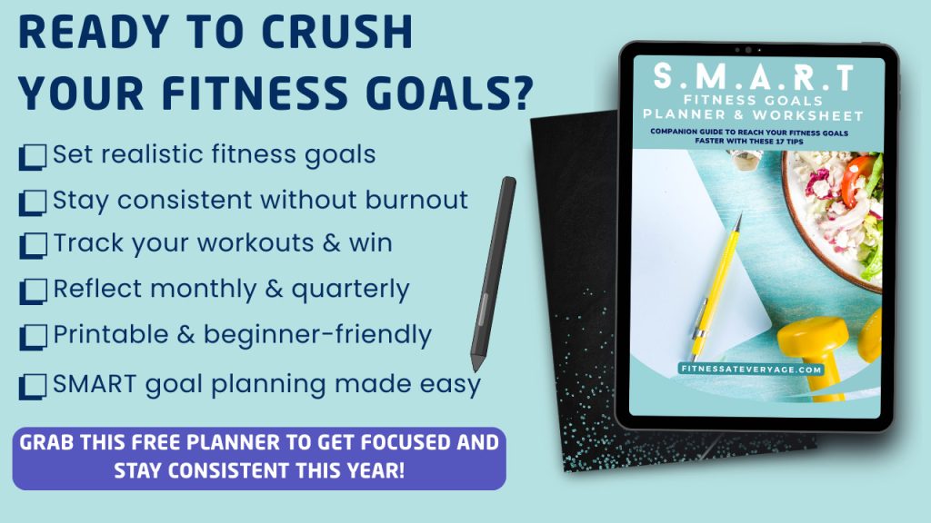 Free SMART Fitness Goals Planner – printable goal-setting and progress tracking tool with hydration, nutrition, and workout logs